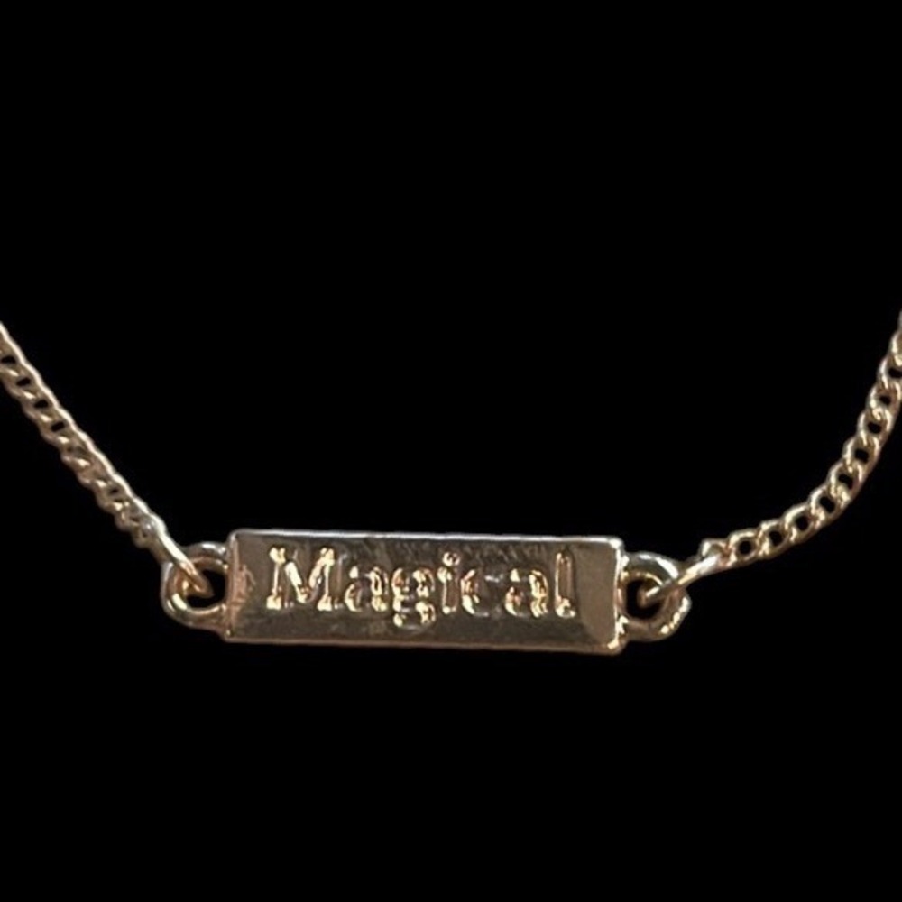 Gold Tone Magical Bar Necklace Dainty Inspirational Pendant Adj Curb Chain